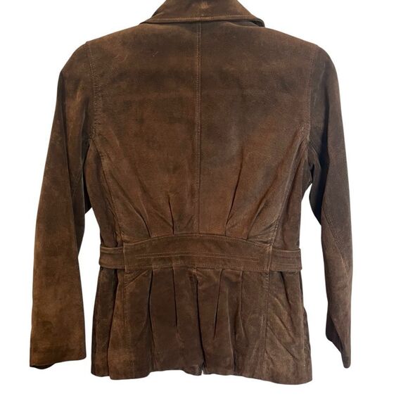 G III Women's Brown Suede Jacket Full Zip Lined Attached Belt Size Small Petite - Picture 2 of 11